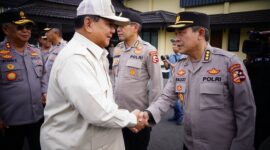 Menteri Pertahanan Prabowo Subianto di Gedung Utaryo Sespim Lemdiklat Polri, Lembang, Kabupaten Bandung Barat, Jawa  Barat. (Dok. Tim Media Prabowo Subianto)
