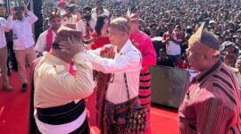 Ketua Umum Partai Gerindra Prabowo Subianto menghadiri acara Deklarasi Masyarakat Perbatasan mendukung Prabowo Subianto Presiden RI 2024. (Dok. Tim Media Prabowo Subianto)
